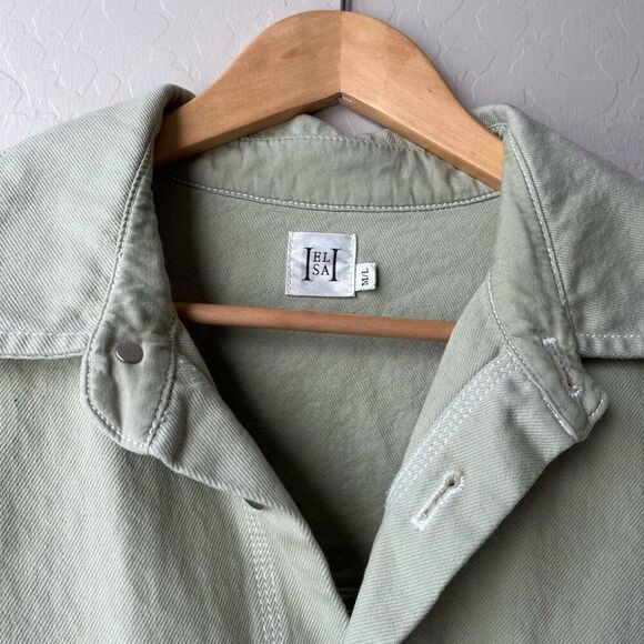 Helsa Utility Denim Oversized Button Up Shacket Overshirt Sage Green Size M/L - Picture 4 of 9